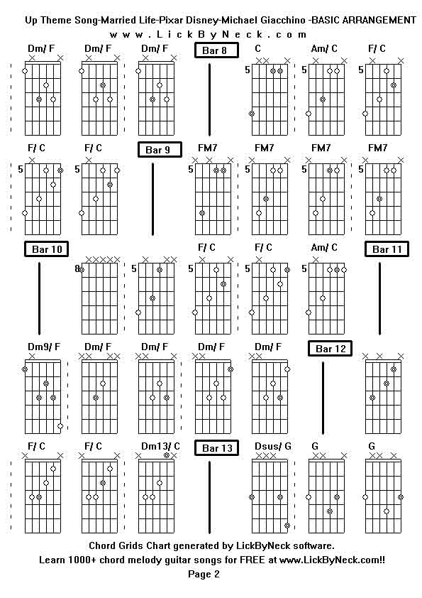 Chord Grids Chart of chord melody fingerstyle guitar song-Up Theme Song-Married Life-Pixar Disney-Michael Giacchino -BASIC ARRANGEMENT,generated by LickByNeck software.